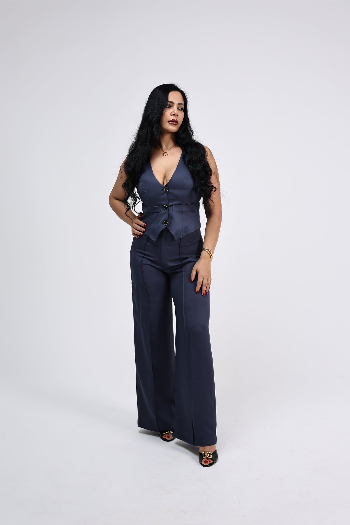 Royal Blue sleevless Vest Set