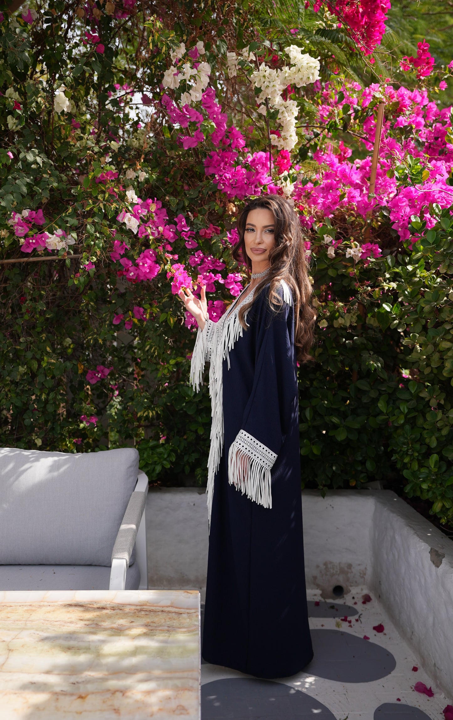 Cascade Fringe Eoyal Blue Abaya