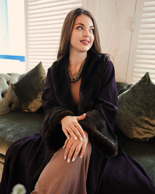 Sultana Fur Burgundy Abaya