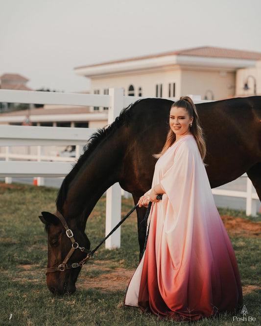 Pink Arabian Rose Ombre Silk Abaya