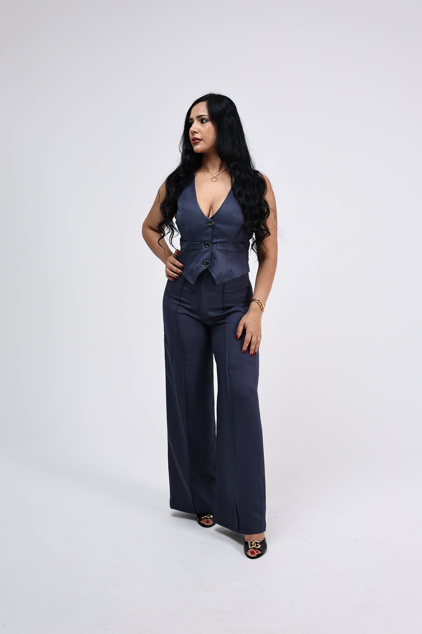 Royal Blue sleevless Vest Set