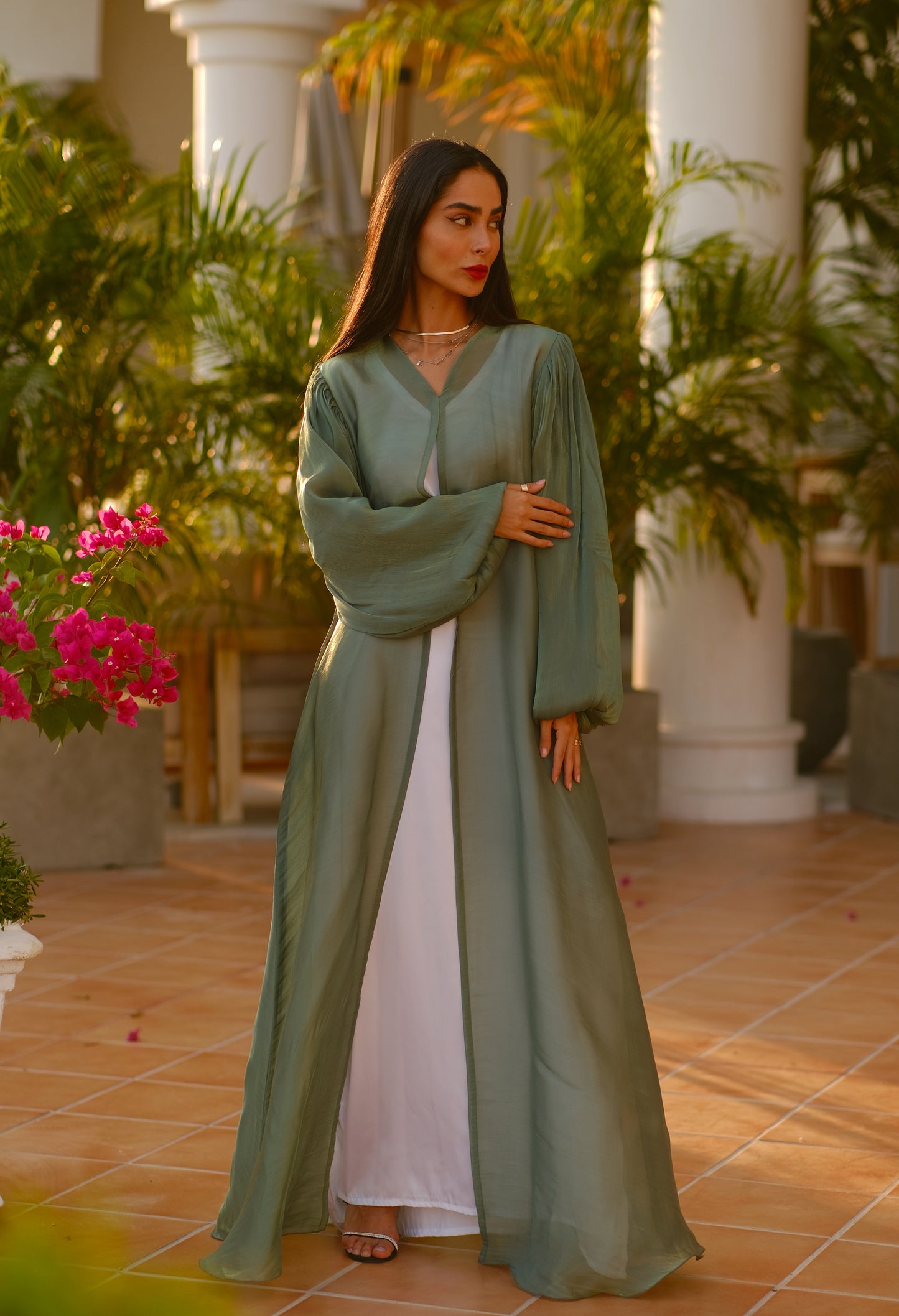 Basil Chiffon Abaya
