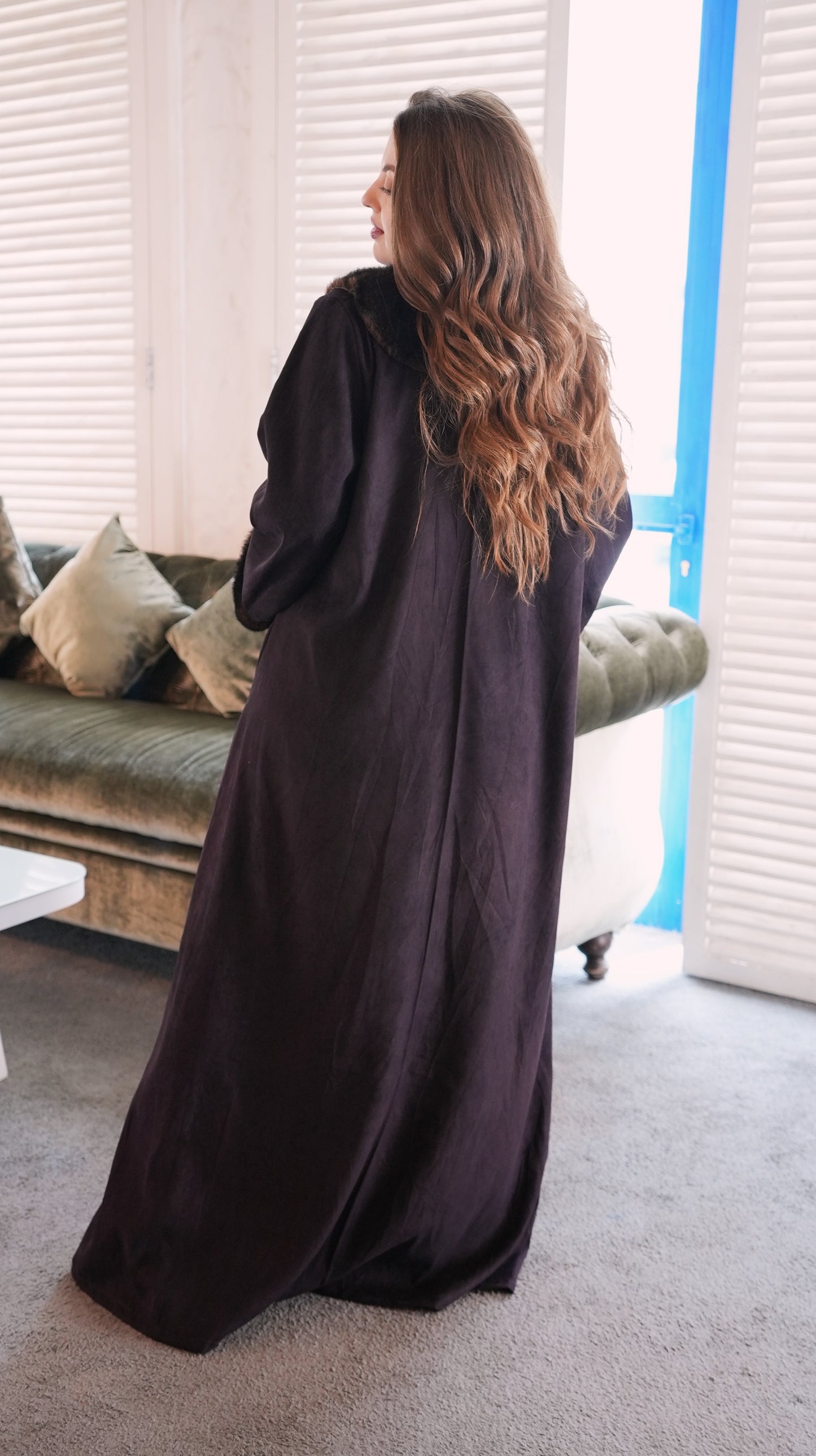 Sultana Fur Burgundy Abaya