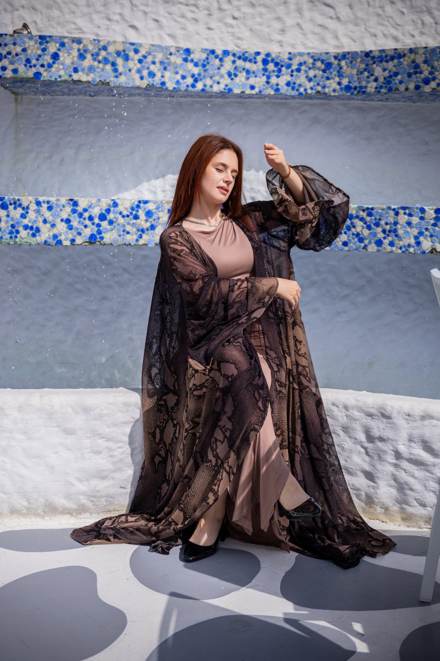 Brown Python Abaya with Inner