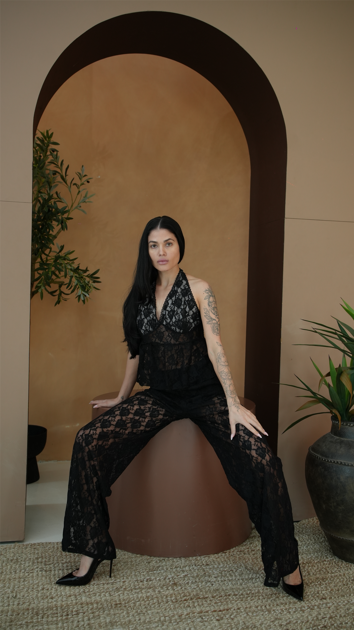 Black Lace Halter Co-ord Set