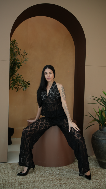 Black Lace Halter Co-ord Set