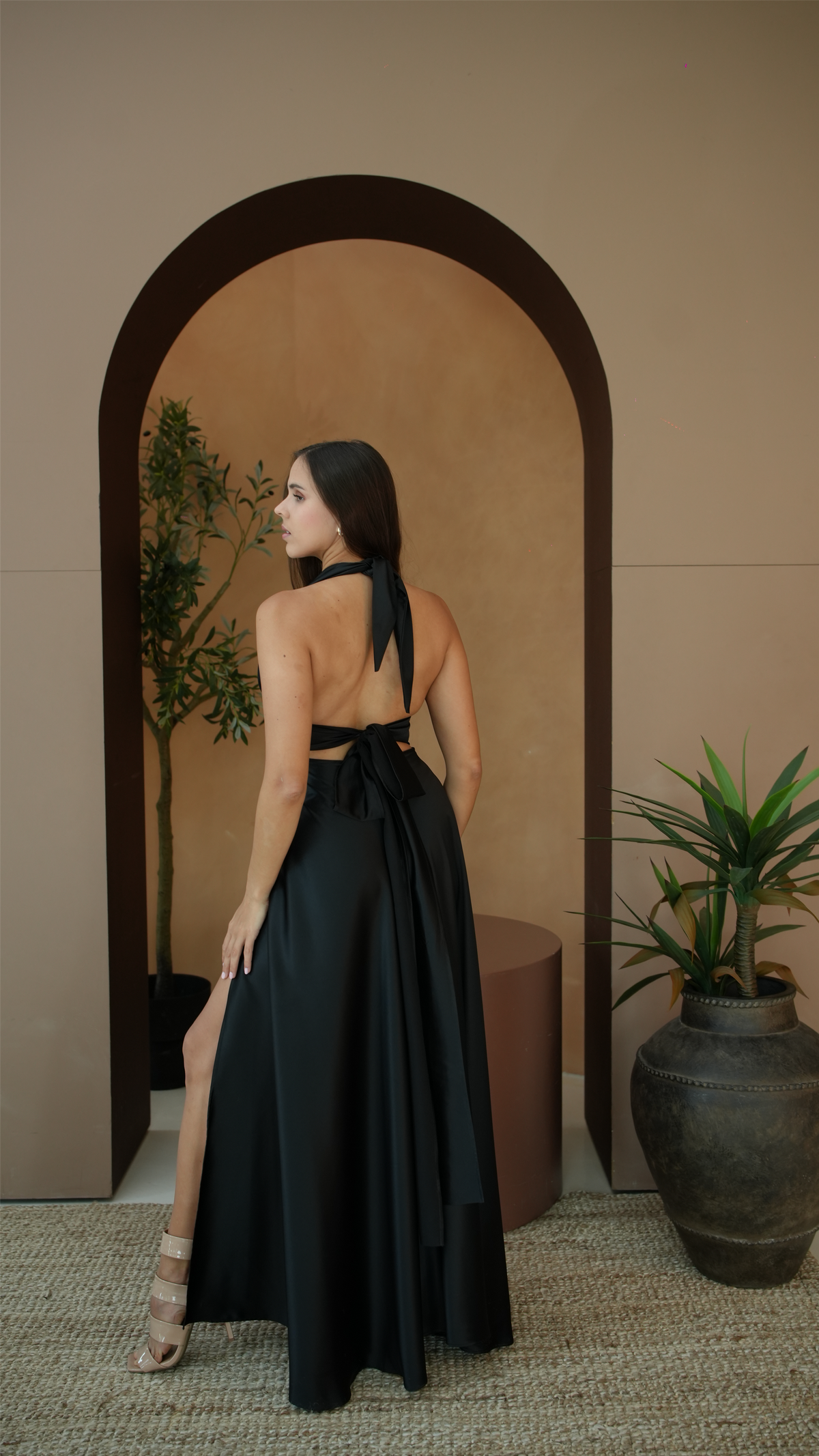 Black Silk Slit Maxi Dress