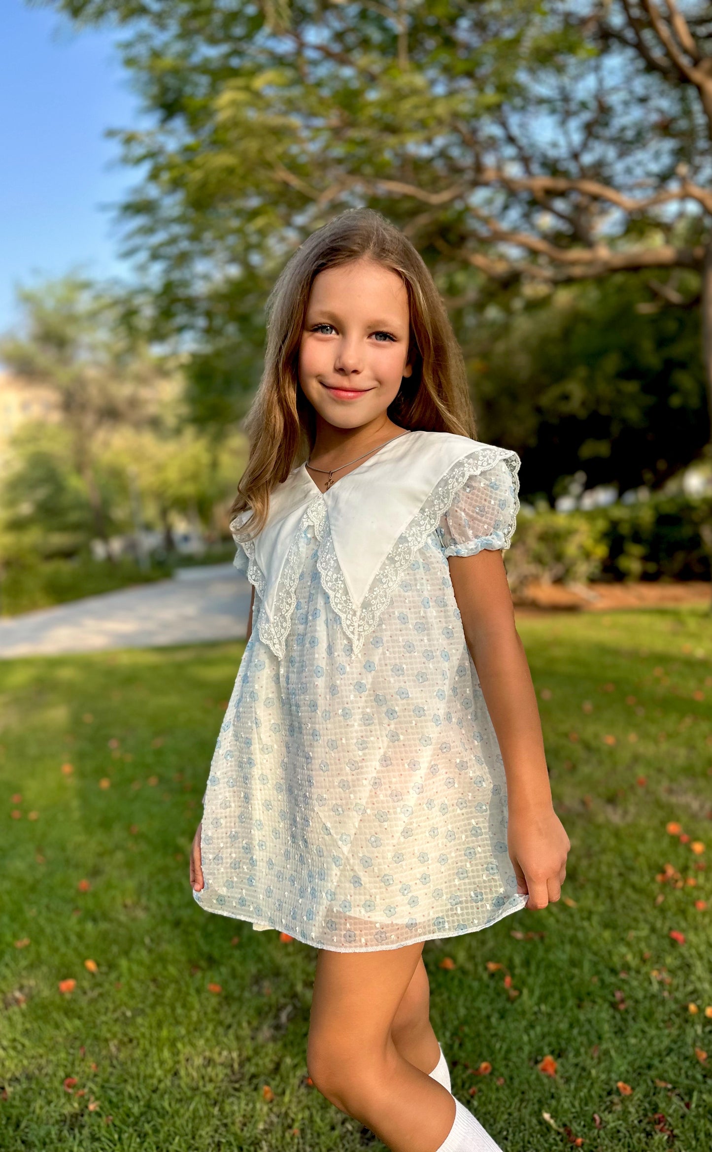 Floral Fairy Dress with collar Blue