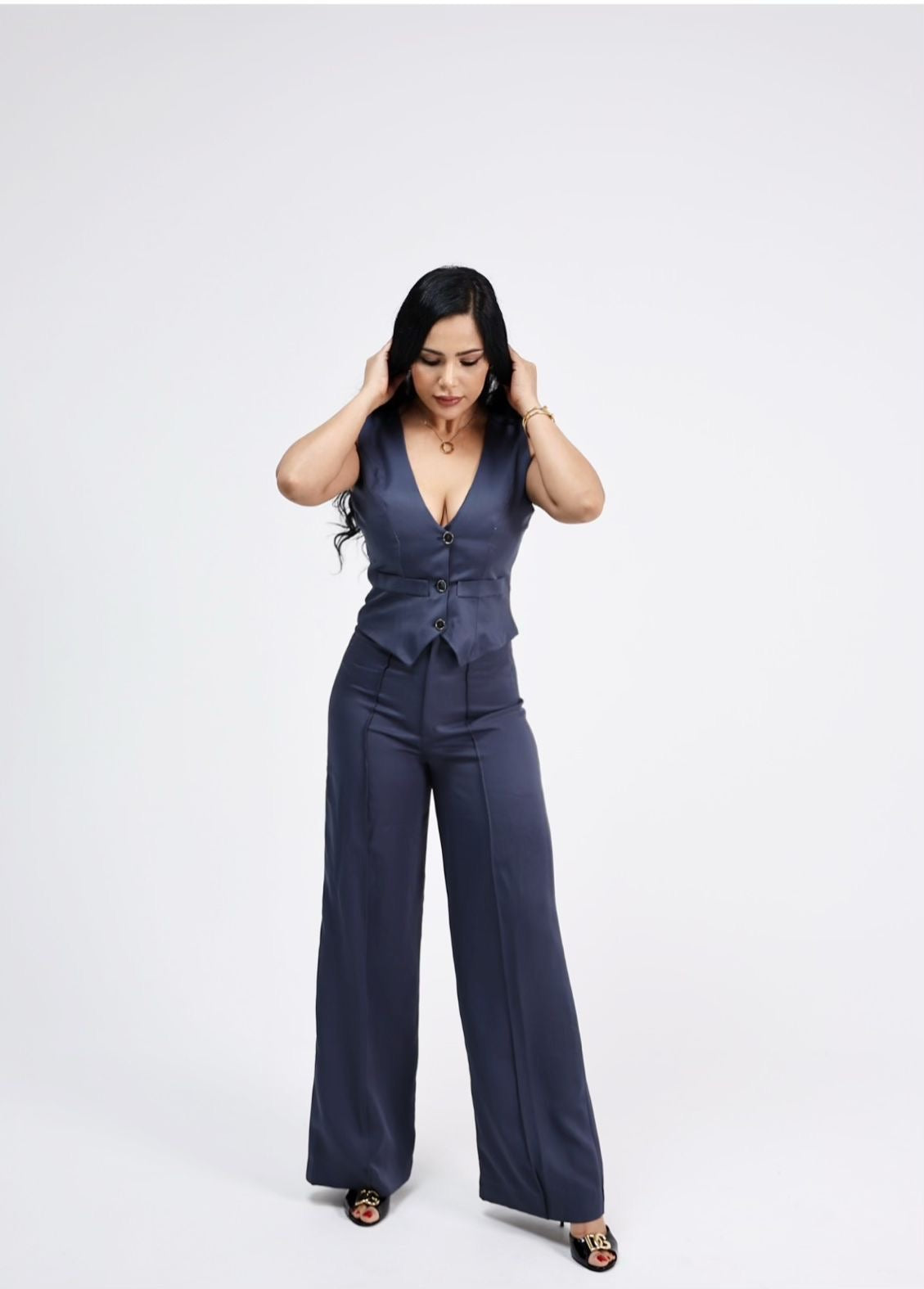 Royal Blue sleevless Vest Set