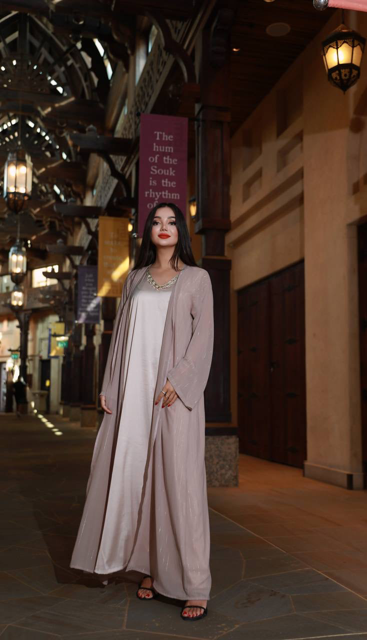 Crystal Capucino Abaya with Metalic stripes