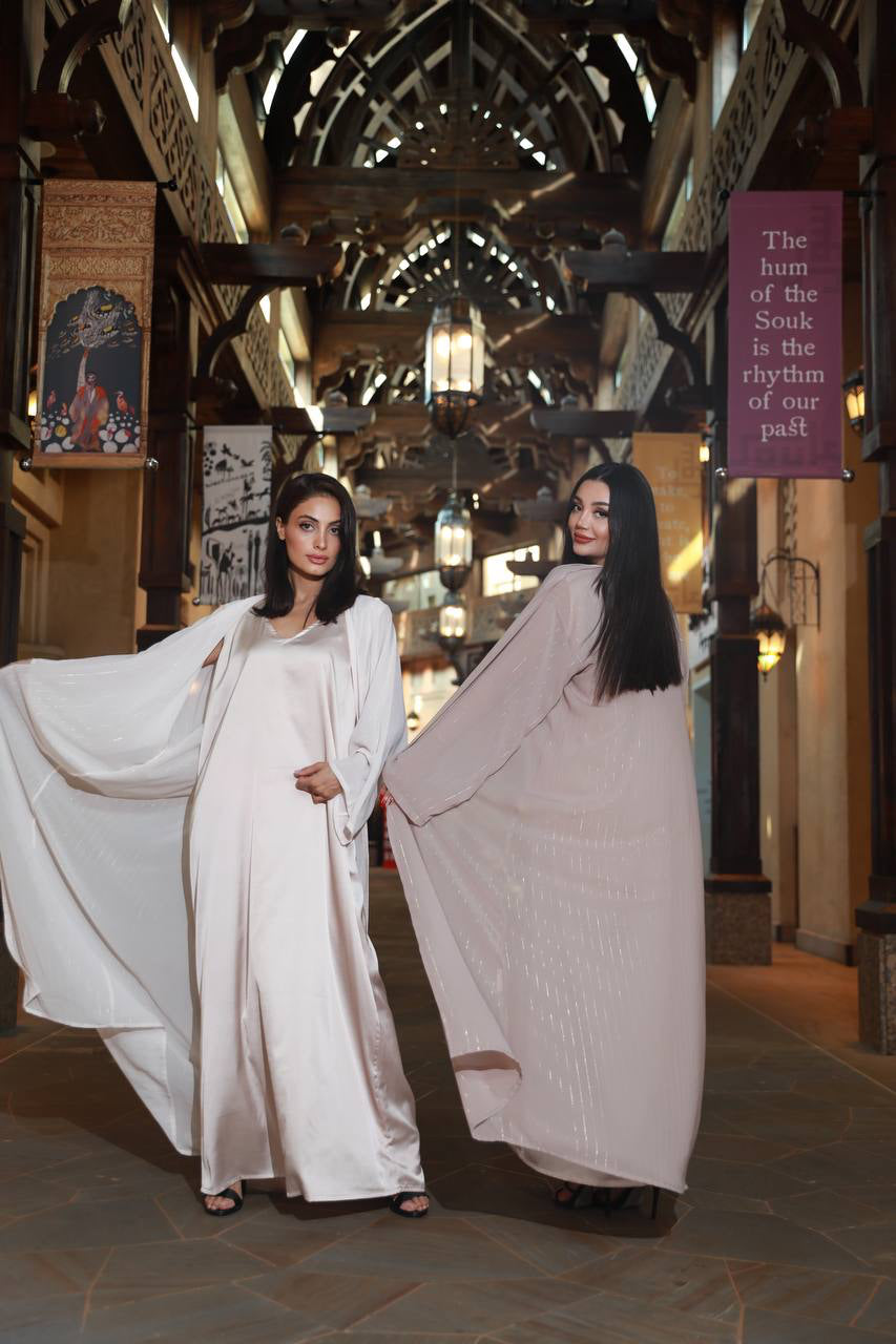 Crystal Capucino Abaya with Metalic stripes