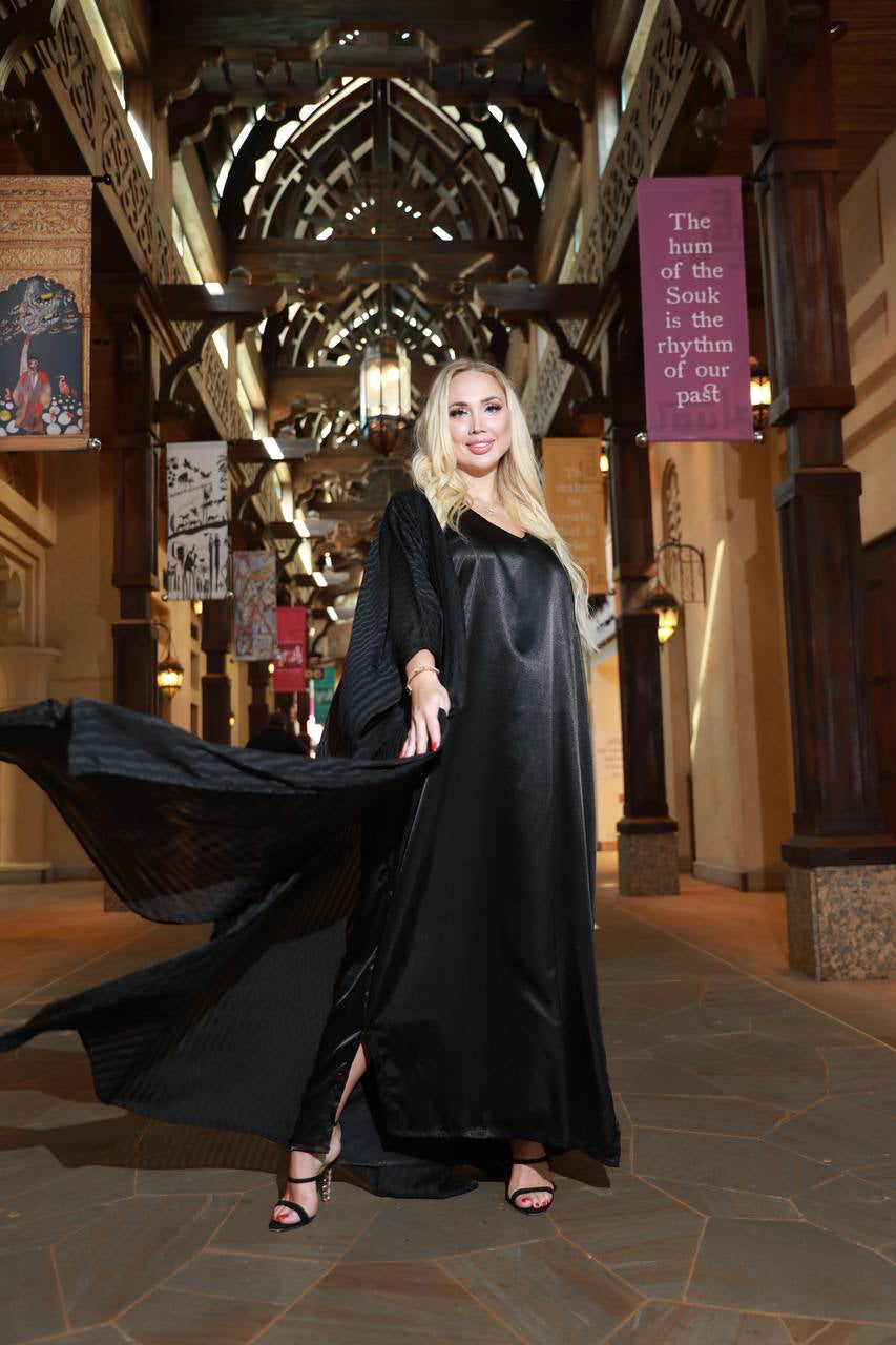 Noir Stripe Abaya Sheer