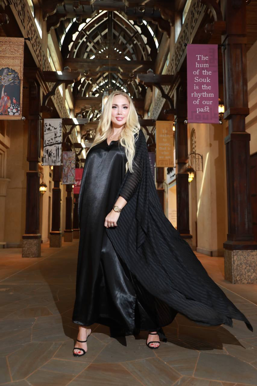 Noir Stripe Abaya Sheer