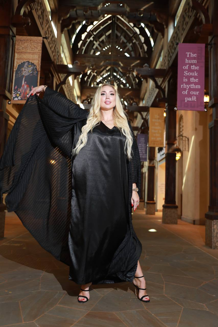 Noir Stripe Abaya Sheer